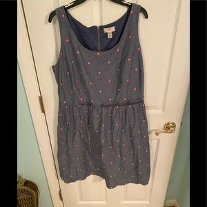 Loft Chambray and Pink Polka Dot Dress